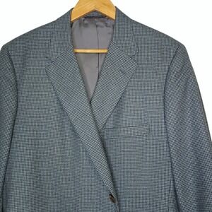 Holland & Sherry Blazer Mens 48R Blue Royal Classic Houndstooth Wool Sport Coat